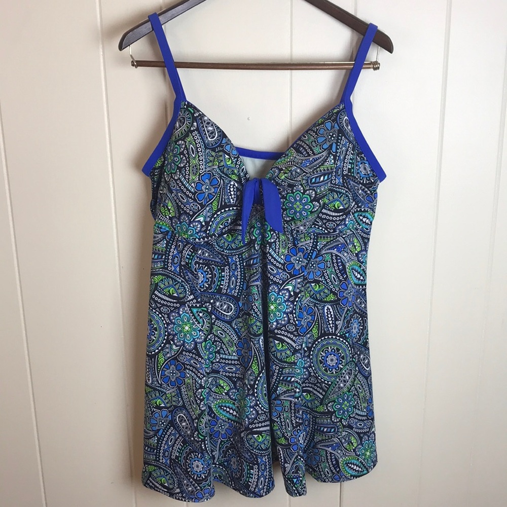 A Shore Fit Blue Black Skirted One Piece Swimsuit